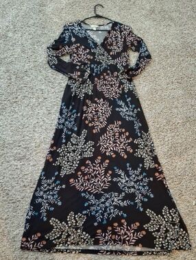 Black Floral Long Sleeve Wrap Maxi Dress